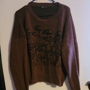 H&M Brown Graphic Crewneck Sweater